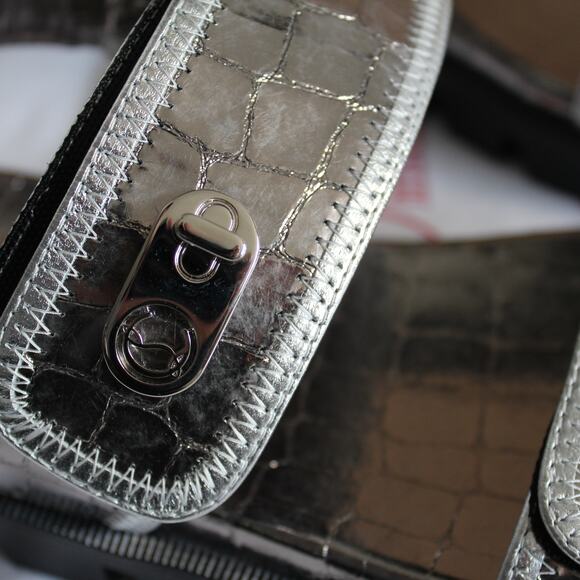 Christian Louboutin Lock Cool Metallic Croc-Embossed Leather Chunky Sandals - Picture 10 of 16